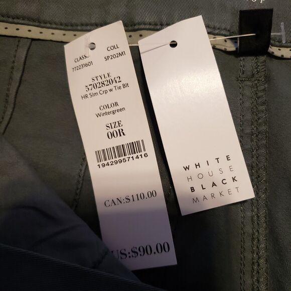 White House Black Market  Army Green NWT Pants  Slim Crop Sz 00R - Picture 9 of 9